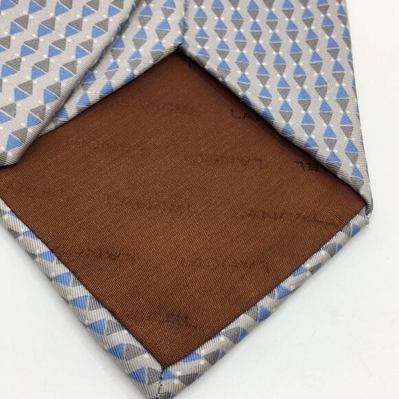 Lancel Paris 100% Silk Geometric Blue and Gray Tie Made in Italy - Picture 9 of 14